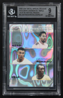 Lionel Messi / Pele / Cristiano Ronaldo 2024 Leaf Metal Special Release Exclusive Legends Ed. Triple Lava Silver Foil Proofs #ELE58 (BGS 9) at PristineAuction.com
