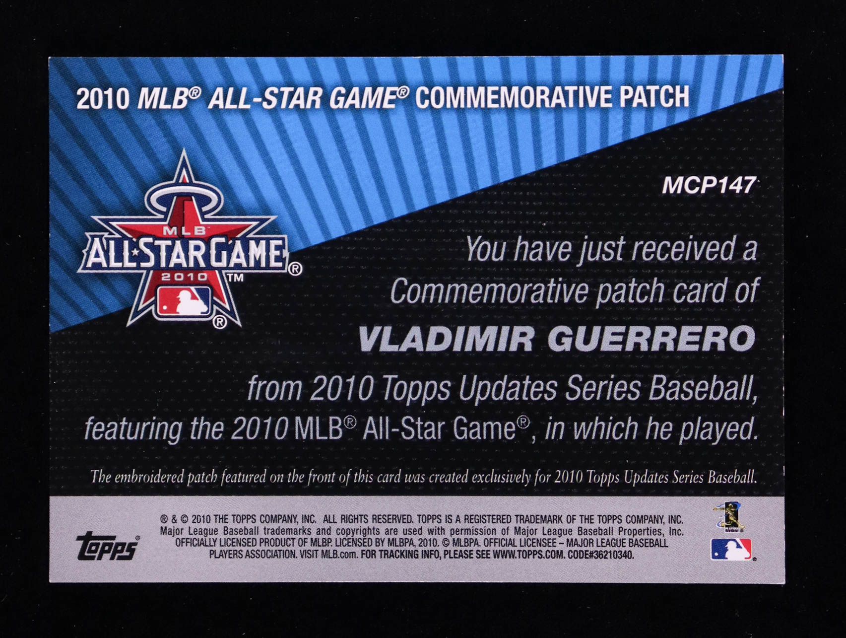 Vladimir Guerrero 2010 Topps Commemorative Patch #MCP147 at PristineAuction.com Vladimir Guerrero 2010 Topps Commemorative Patch #MCP147 at PristineAuction.com