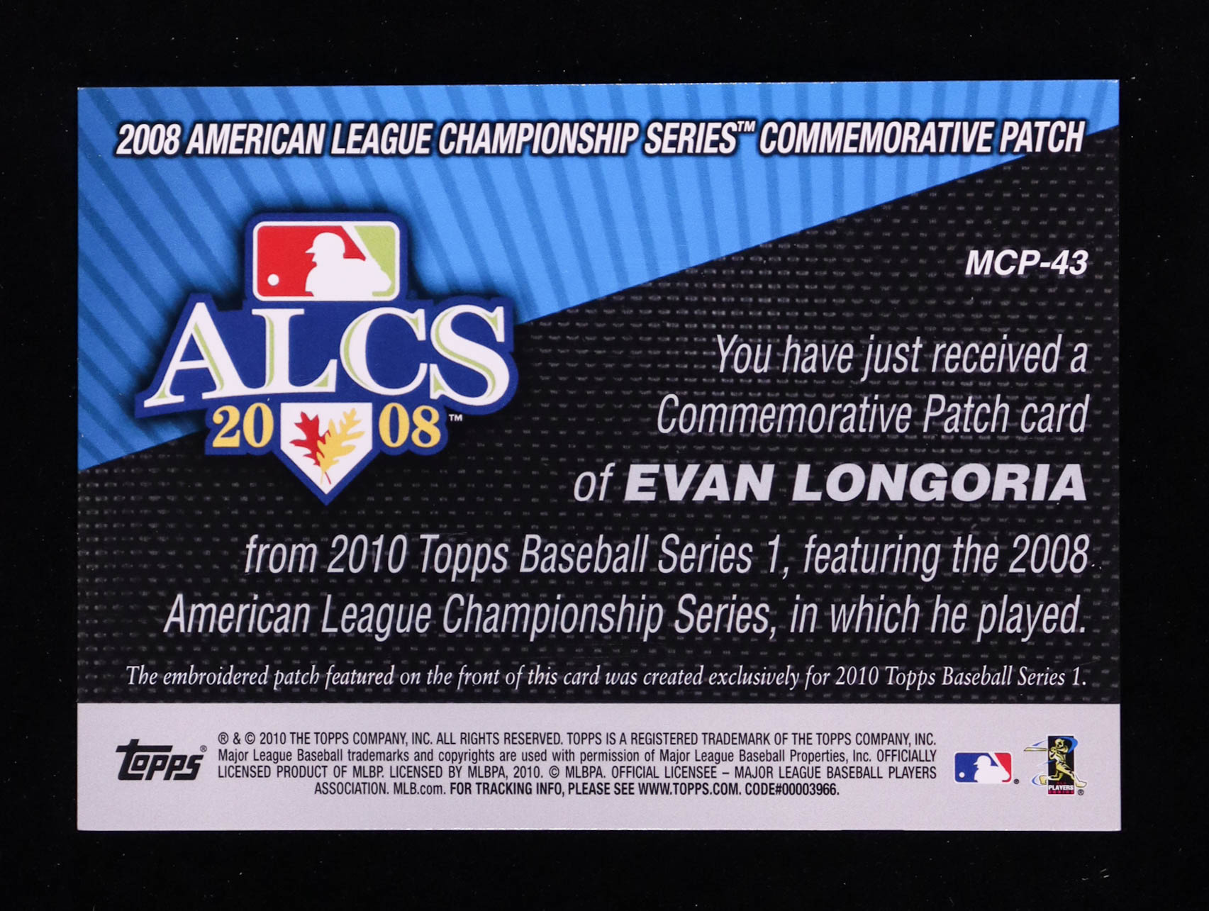 Evan Longoria 2010 Topps Commemorative Patch #MCP43 at PristineAuction.com Evan Longoria 2010 Topps Commemorative Patch #MCP43 at PristineAuction.com