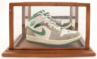 Larry Bird Signed Nike Air Jordan Basketball Shoes With Wood & Glass Display Case (PSA) at PristineAuction.com