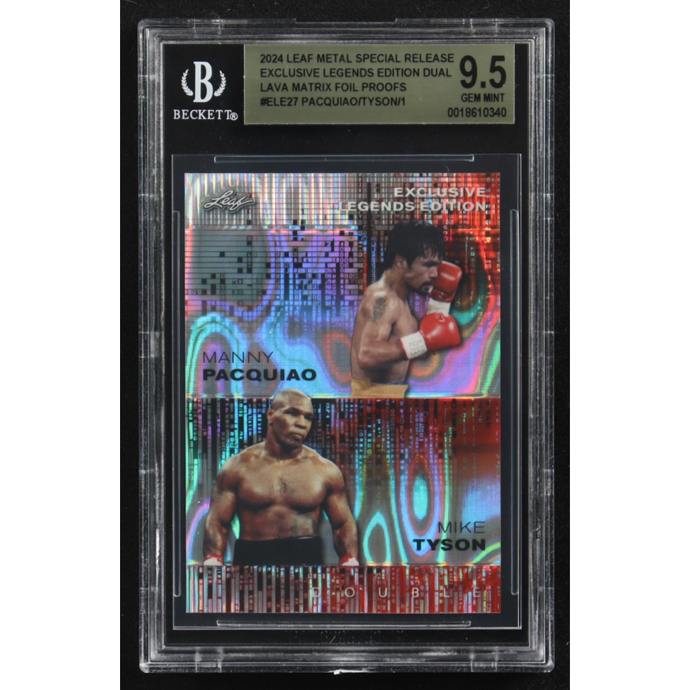 Mike Tyson / Manny Pacquiao 2024 Leaf Metal Special Release Exclusive Legends Ed. Dual Lava Matrix Foil Proofs #ELE27 (BGS 9.5) at PristineAuction.com