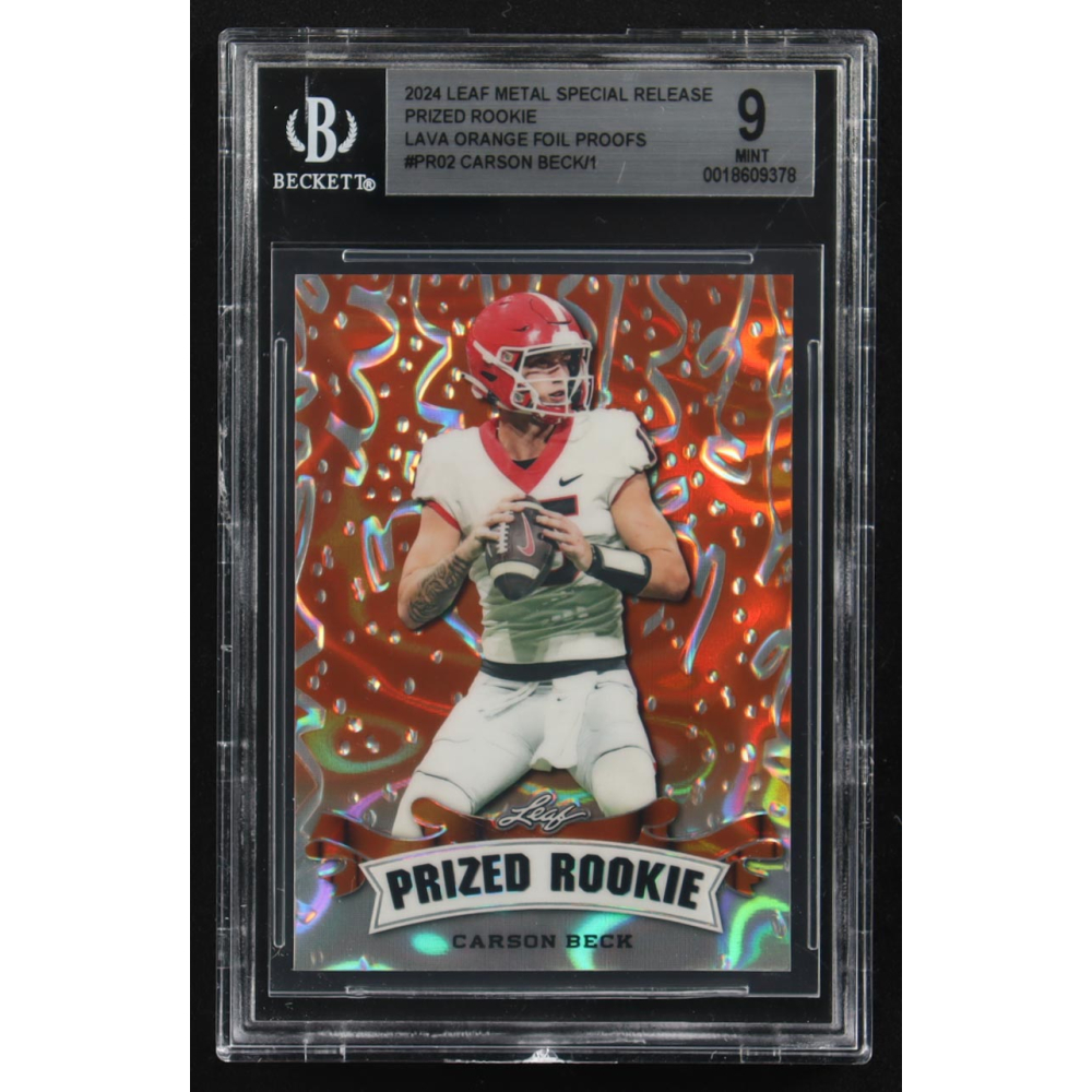 Carson Beck 2024 Leaf Metal Special Release Prized Rookie Lava Orange Foil Proofs #PR02 RC (BGS 9) at PristineAuction.com