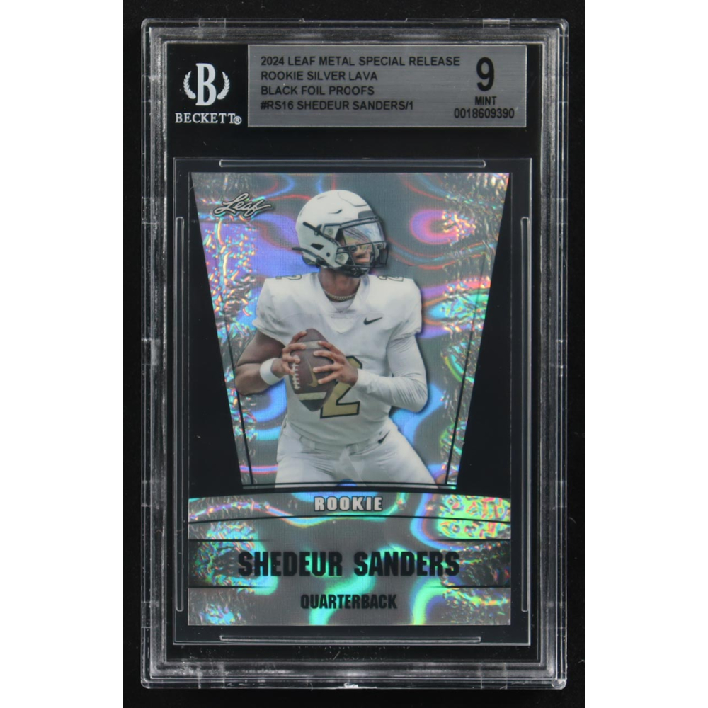 Shedeur Sanders 2024 Leaf Metal Special Release Prized Rookie Silver Lava Black Foil Proofs #RS16 (BGS 9) at PristineAuction.com