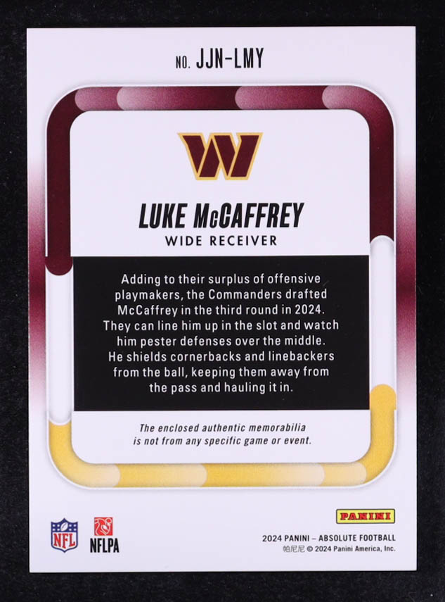 Luke McCaffrey 2024 Absolute Jumbo Jersey Number #27 #43/49 RC at PristineAuction.com Luke McCaffrey 2024 Absolute Jumbo Jersey Number #27 #43/49 RC at PristineAuction.com