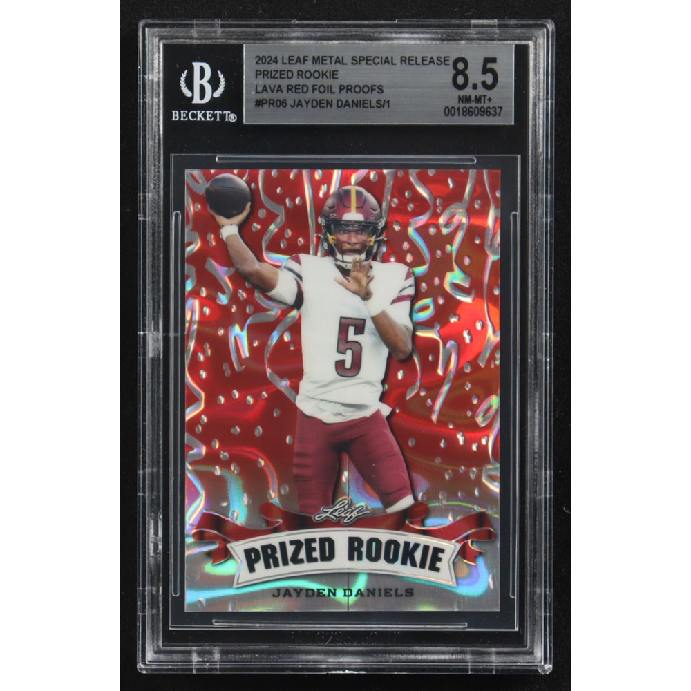 Jayden Daniels 2024 Leaf Metal Special Release Prized Rookie Lava Red Foil Proofs #PR06 RC (BGS 8.5) at PristineAuction.com