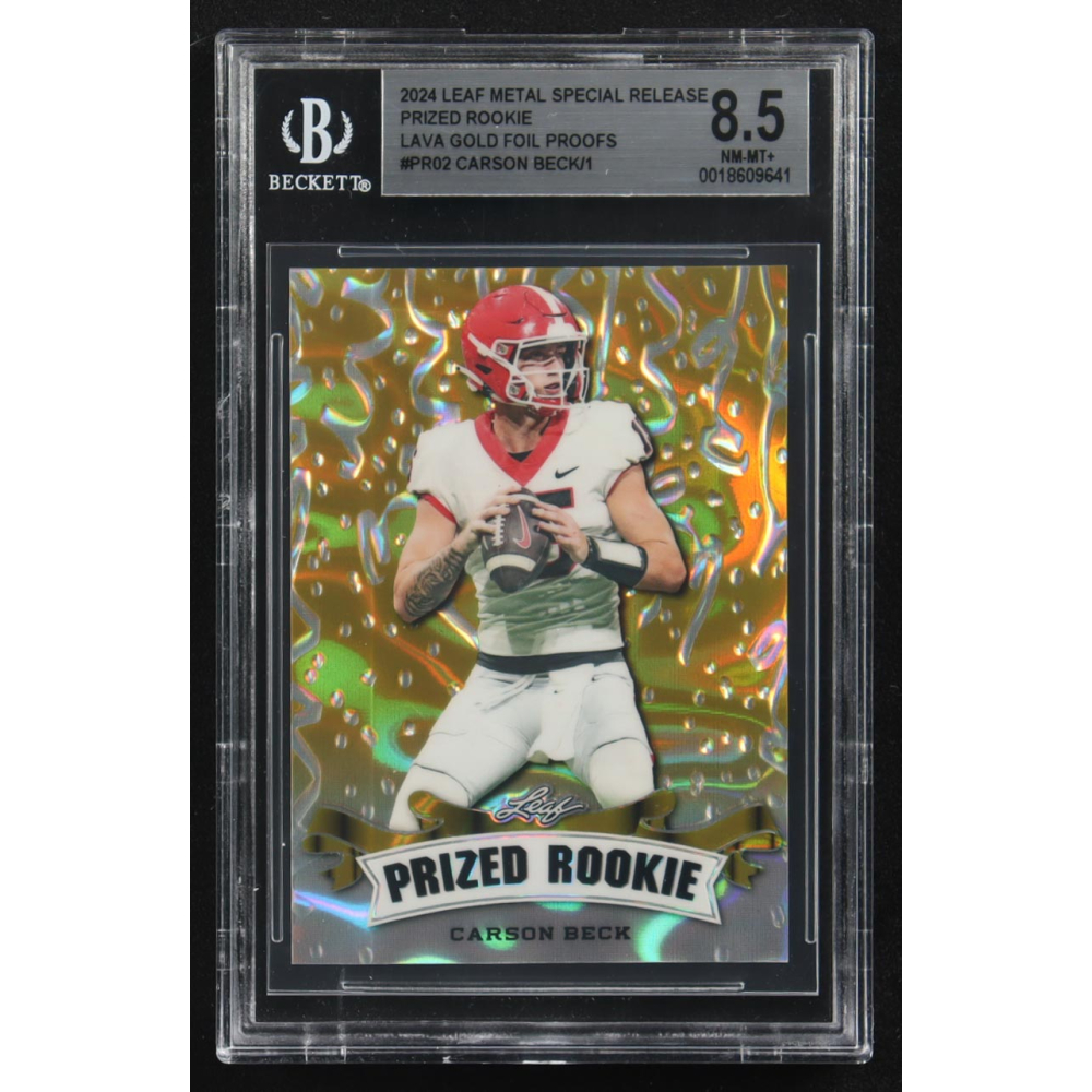 Carson Beck 2024 Leaf Metal Special Release Prized Rookie Lava Gold Foil Proofs #PR02 RC (BGS 8.5) at PristineAuction.com