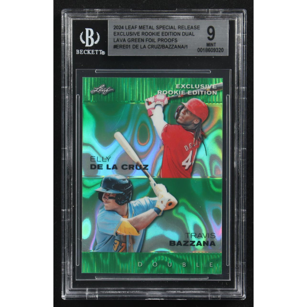 Elly De La Cruz / Travis Bazzana 2024 Leaf Metal Special Release Exclusive Rookie Ed. Dual Lava Green Foil Proofs #ERE01 RC (BGS 9) at PristineAuction.com