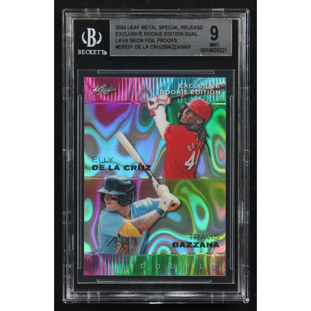 Elly De La Cruz / Travis Bazzana 2024 Leaf Metal Special Release Exclusive Rookie Ed. Dual Lava Neon Foil Proofs #ERE01 RC (BGS 9) at PristineAuction.com