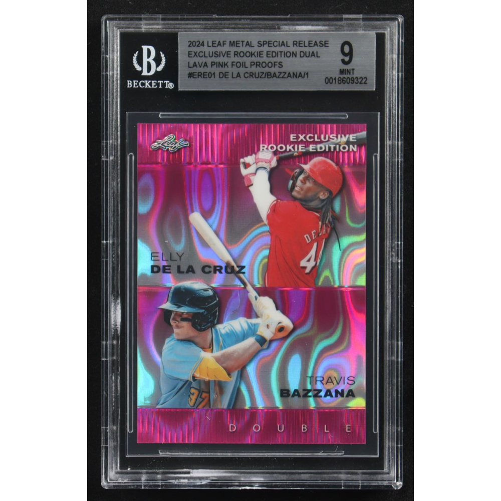 Elly De La Cruz / Travis Bazzana 2024 Leaf Metal Special Release Exclusive Rookie Ed. Dual Lava Pink Foil Proofs #ERE01 RC (BGS 9) at PristineAuction.com