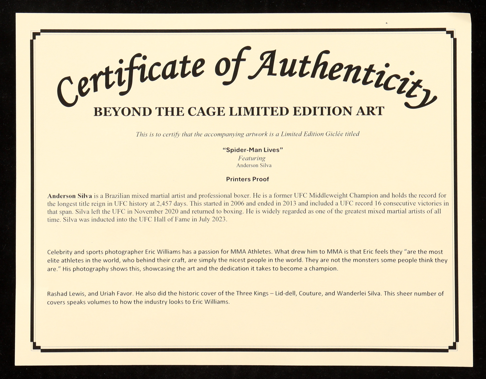 "Spider-Man Lives" Art Giclee Signed by Eric Williams (Beyond The Cage) at PristineAuction.com "Spider-Man Lives" Art Giclee Signed by Eric Williams (Beyond The Cage) at PristineAuction.com