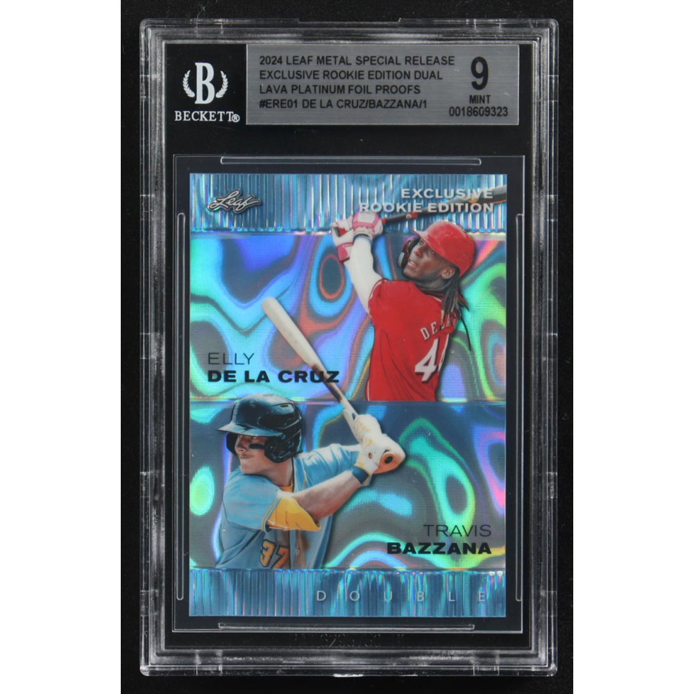 Elly De La Cruz / Travis Bazzana 2024 Leaf Metal Special Release Exclusive Rookie Ed. Dual Lava Platinum Foil Proofs #ERE01 RC (BGS 9) at PristineAuction.com