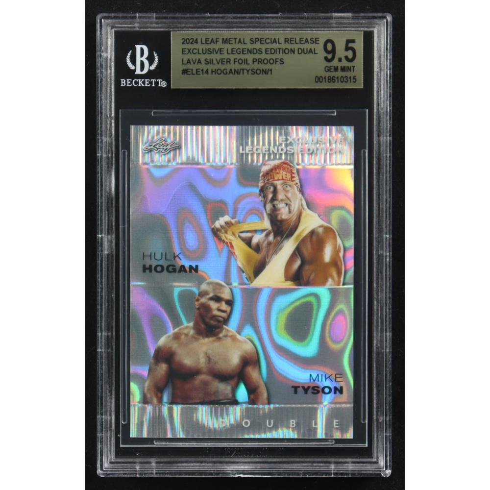 Mike Tyson / Hulk Hogan 2024 Leaf Metal Special Release Exclusive Legends Ed. Dual Silver Foil Proofs #ELE14 (BGS 9.5) at PristineAuction.com