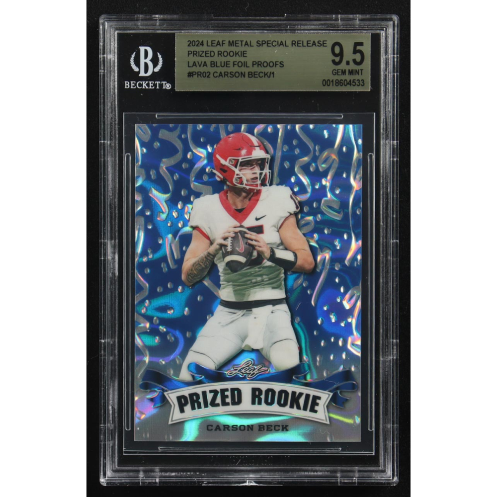Carson Beck 2024 Leaf Metal Special Release Prized Rookie Lava Blue Foil Proofs #PR02 RC (BGS 9.5) at PristineAuction.com