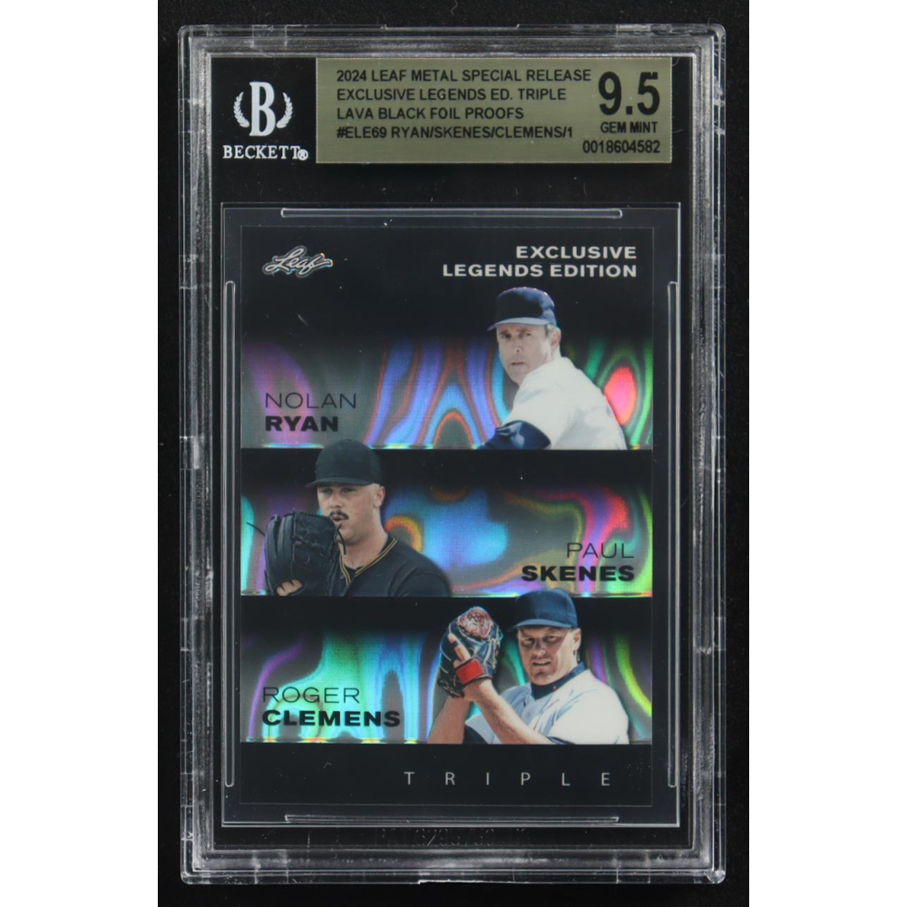 Paul Skenes / Nolan Ryan / Roger Clemens 2024 Leaf Metal Special Release Exclusive Legends Ed. Triple Lava Black Foil Proofs #ELE69 RC (BGS 9.5) at PristineAuction.com