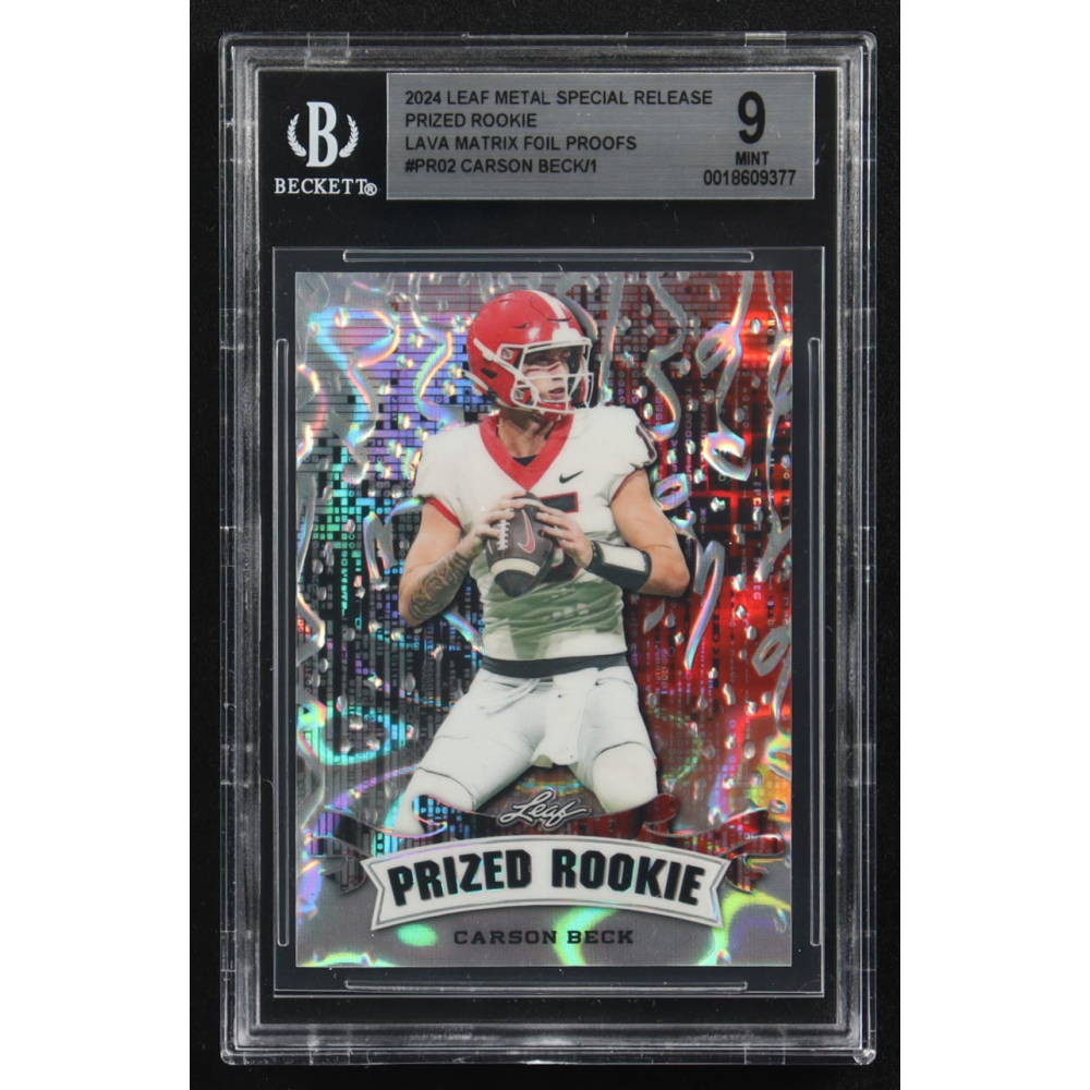 Carson Beck 2024 Leaf Metal Special Release Prized Rookie Lava Martrix Foil Proofs #PR02 RC (BGS 9) at PristineAuction.com