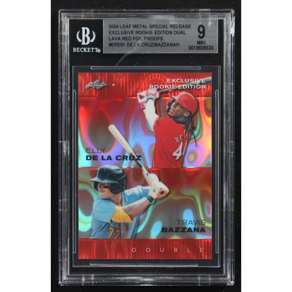 Elly De La Cruz / Travis Bazzana 2024 Leaf Metal Special Release Exclusive Rookie Ed. Dual Lava Red Foil Proofs #ERE01 RC (BGS 9) at PristineAuction.com