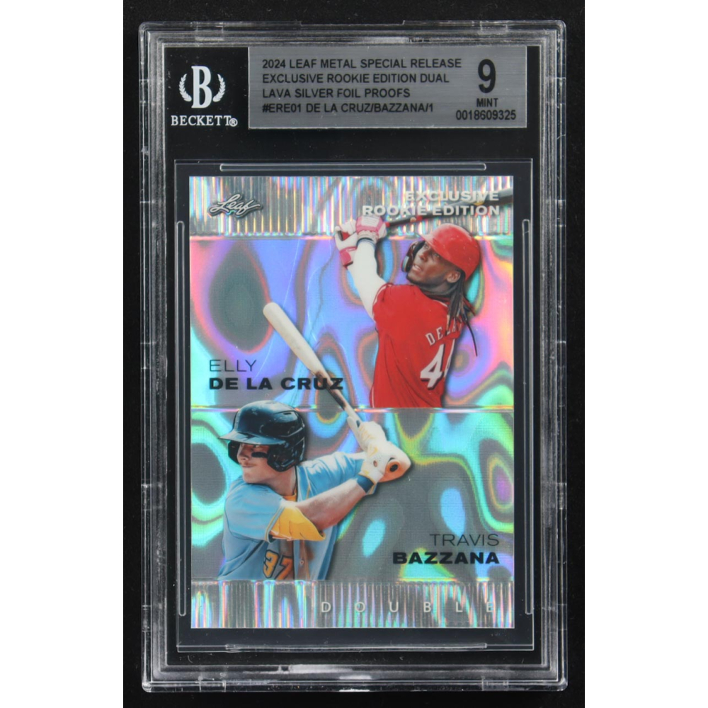 Elly De La Cruz / Travis Bazzana 2024 Leaf Metal Special Release Exclusive Rookie Ed. Dual Lava Silver Foil Proofs #ERE01 RC #1/1 (BGS 9) at PristineAuction.com