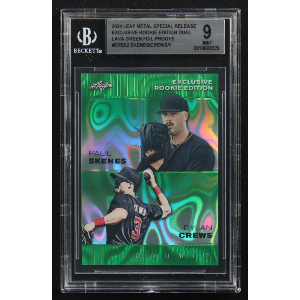 Paul Skenes / Dylan Crews 2024 Leaf Metal Special Release Exclusive Rookie Ed. Dual Lava Green Foil Proofs #ERE02 RC #1/1 (BGS 9) at PristineAuction.com