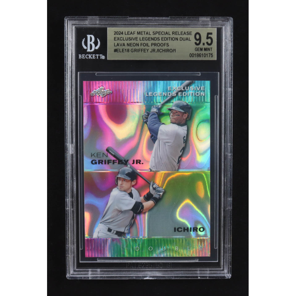 Ken Griffey Jr. / Ichiro Suzuki 2024 Leaf Metal Special Release Exclusive Legends Ed. Dual Lava Neon Foil Proofs #ELE18 #1/1 (BGS 9.5) at PristineAuction.com