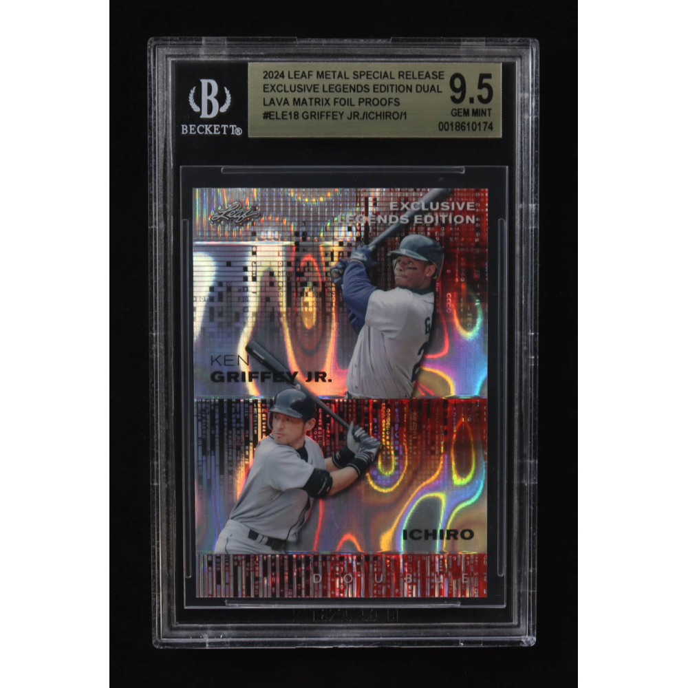 Ken Griffey Jr. / Ichiro Suzuki 2024 Leaf Metal Special Release Exclusive Legends Ed. Dual Lava Matrix Foil Proofs #ELE18 #1/1 (BGS 9.5) at PristineAuction.com