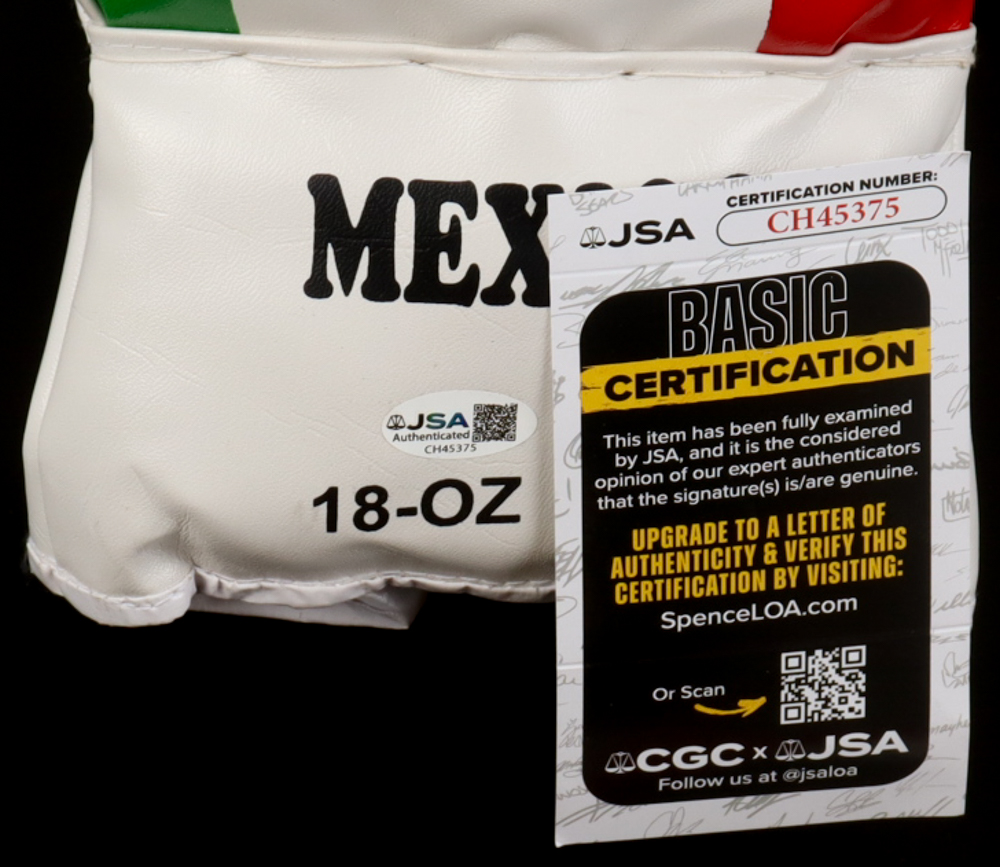 Mexican Boxing Kings | Set of (2) Mexico National Boxing Gloves Signed By (3) With Julio Cesar Chavez, Marco Antonio Barrera, & Erik Morales in Display Case (JSA) at PristineAuction.com Mexican Boxing Kings | Set of (2) Mexico National Boxing Gloves Signed By (3) With Julio Cesar Chavez, Marco Antonio Barrera, & Erik Morales in Display Case (JSA) at PristineAuction.com