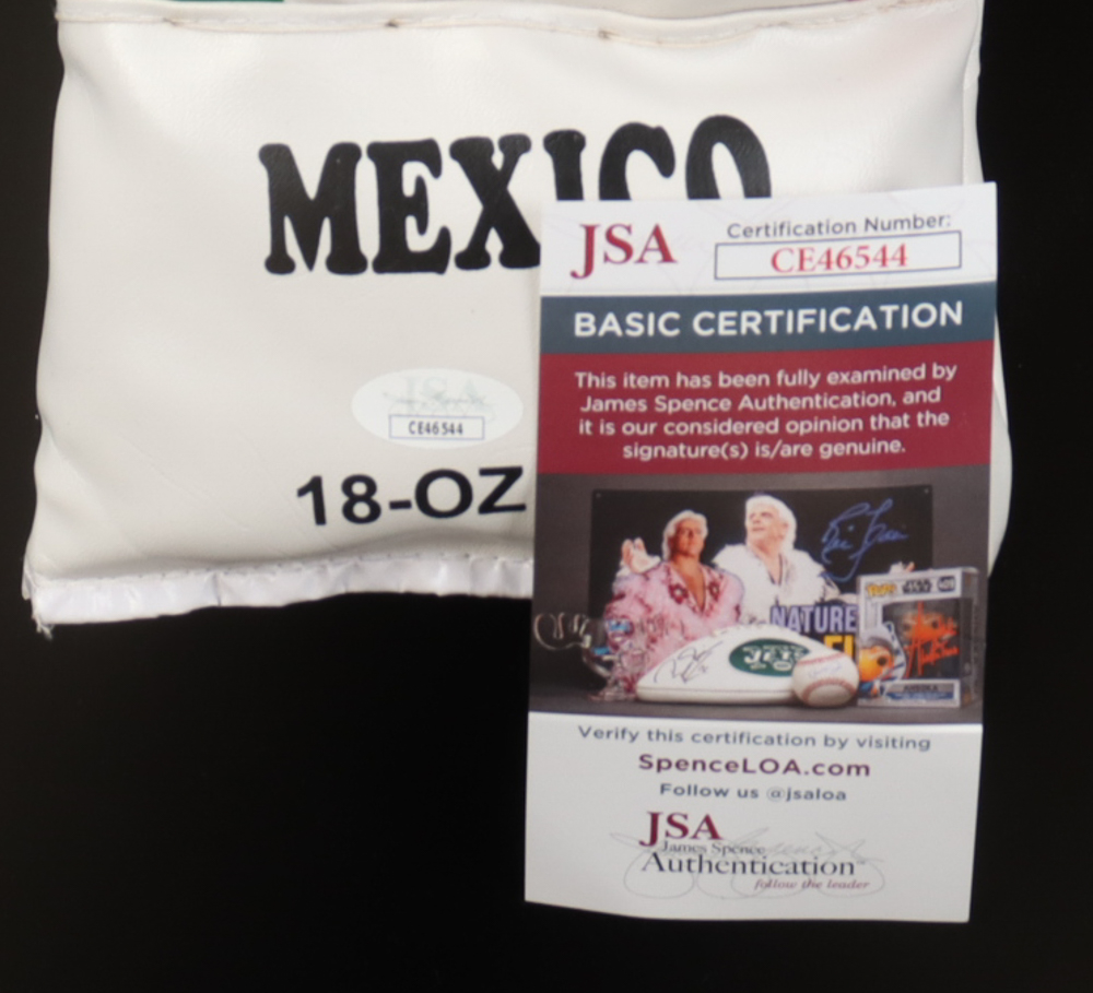 Mexican Boxing Kings | Set of (2) Mexico National Boxing Gloves Signed By (3) With Julio Cesar Chavez, Marco Antonio Barrera, & Erik Morales in Display Case (JSA) at PristineAuction.com Mexican Boxing Kings | Set of (2) Mexico National Boxing Gloves Signed By (3) With Julio Cesar Chavez, Marco Antonio Barrera, & Erik Morales in Display Case (JSA) at PristineAuction.com
