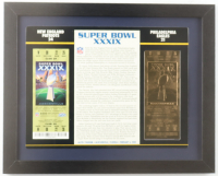 Super Bowl XXXIX Commemorative Score Card with 23KT Gold Ticket Framed Display at PristineAuction.com