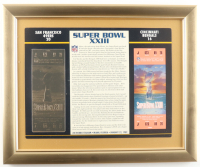 Super Bowl XXIII Commemorative Score Card with 23KT Gold Ticket Framed Display at PristineAuction.com