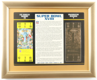 Super Bowl XVIII Commemorative Score Card with 23KT Gold Ticket Framed Display at PristineAuction.com