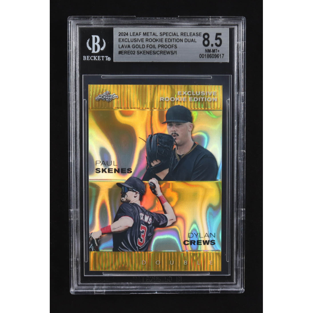 Paul Skenes / Dylan Crews 2024 Leaf Metal Special Release Exclusive Rookie Ed. Dual Lava Gold Foil Proofs #ERE02 RC #1/1 (BGS 8.5) at PristineAuction.com