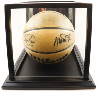 Magic Johnson & Larry Bird Signed NBA Gold Edition Basketball with Display Case (PSA & Beckett) at PristineAuction.com
