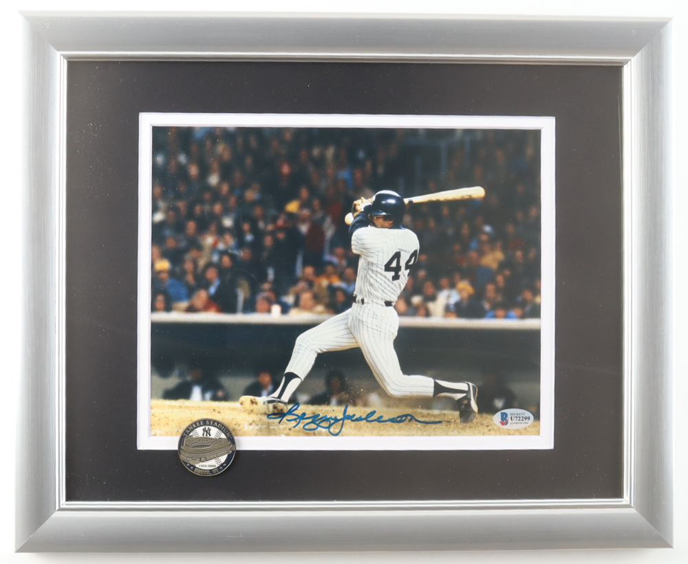 Reggie Jackson Signed Yankees Custom Framed Photo Display With Vintage Yankee Stadium Pin (Beckett) at PristineAuction.com Reggie Jackson Signed Yankees Custom Framed Photo Display With Vintage Yankee Stadium Pin (Beckett) at PristineAuction.com