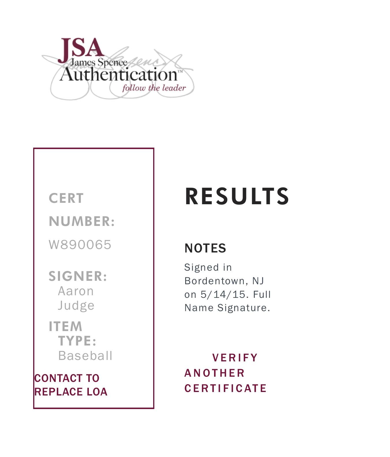 Aaron Judge "Pre-Rookie" Signed Baseball (JSA) at PristineAuction.com Aaron Judge "Pre-Rookie" Signed Baseball (JSA) at PristineAuction.com