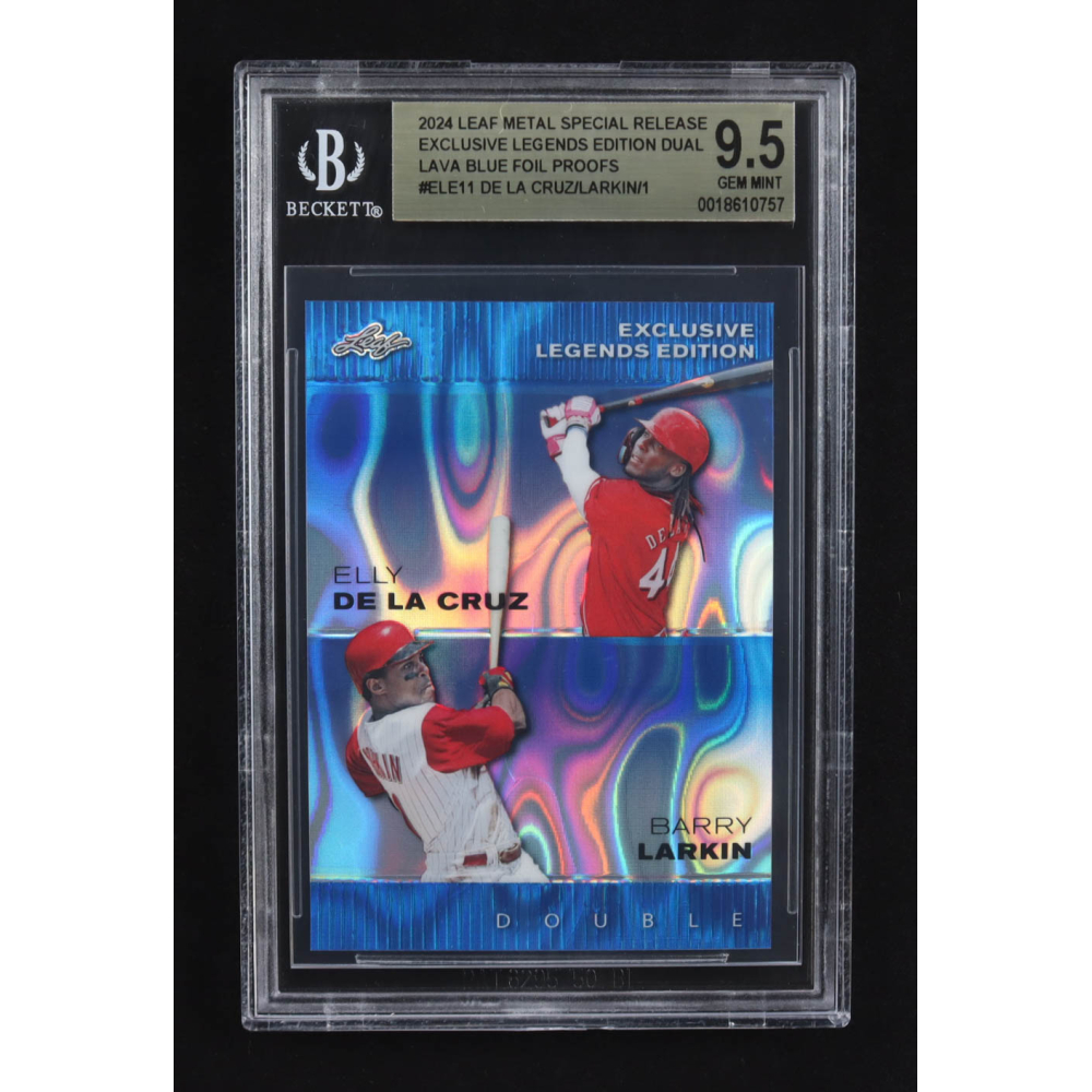 Elly De La Cruz / Barry Larkin 2024 Leaf Metal Special Release Exclusive Legends Ed. Dual Blue Foil Proofs #ELE11 #1/1 (BGS 9.5) at PristineAuction.com