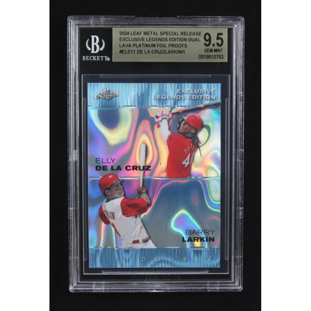 Elly De La Cruz / Barry Larkin 2024 Leaf Metal Special Release Exclusive Legends Ed. Dual Platinum Foil Proofs #ELE11 #1/1 (BGS 9.5) at PristineAuction.com