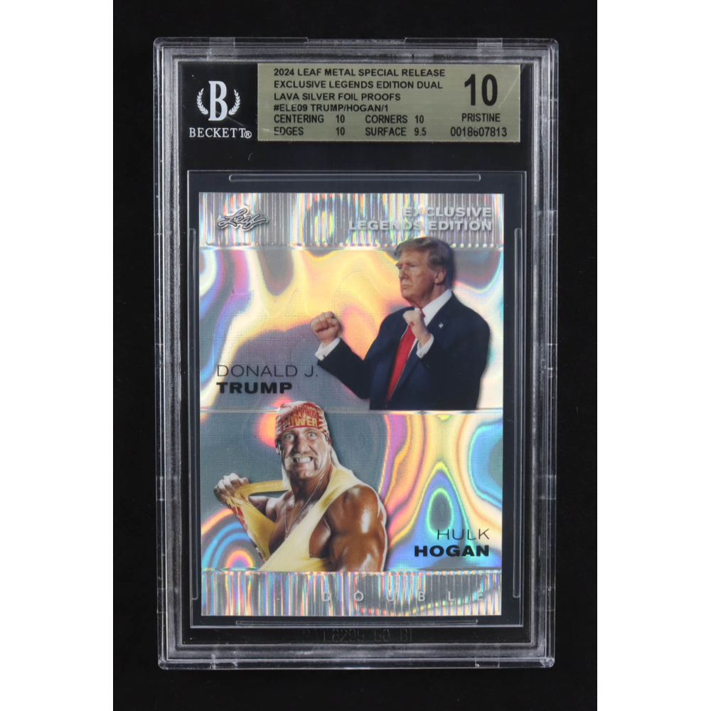 Donald J. Trump / Hulk Hogan 2024 Leaf Metal Special Release Exclusive Legends Ed. Dual Silver Foil Proofs #ELE09 (BGS 10) at PristineAuction.com