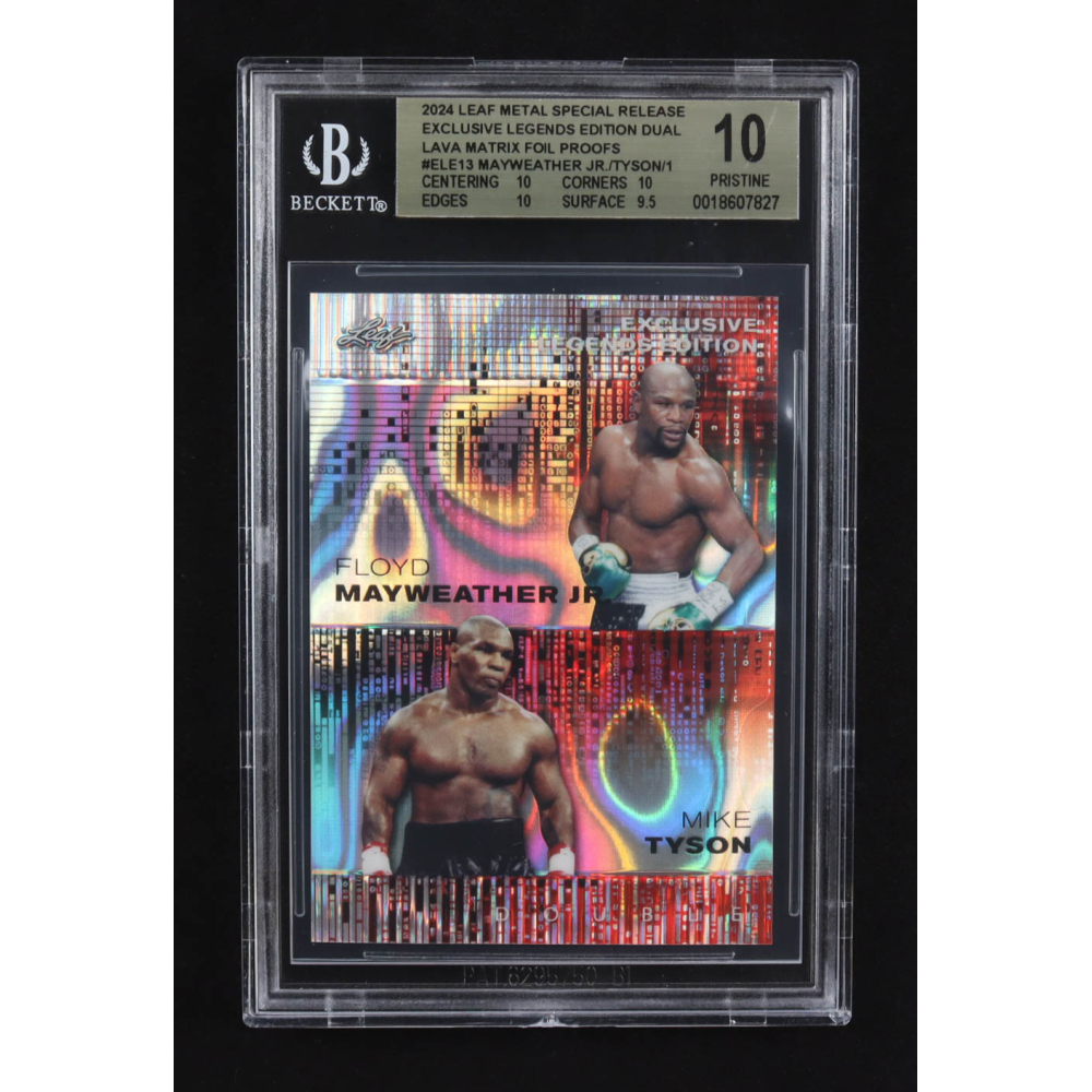 Mike Tyson / Floyd Mayweather Jr. 2024 Leaf Metal Special Release Exclusive Legends Ed. Dual Lava Matrix Foil Proofs #ELE13 (BGS 10) at PristineAuction.com