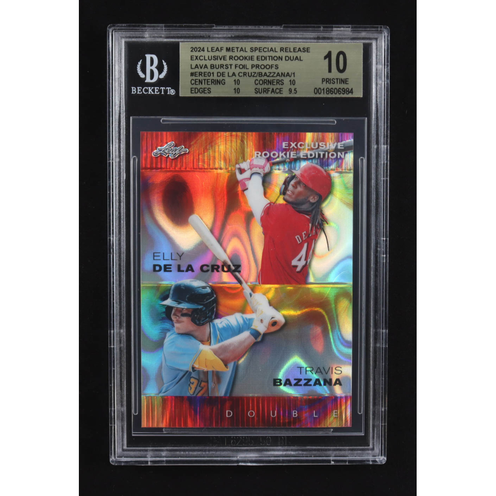 Elly De La Cruz / Travis Bazzana 2024 Leaf Metal Special Release Exclusive Rookie Ed. Dual Lava Burst Foil Proofs #ERE01 RC #1/1 (BGS 10) at PristineAuction.com