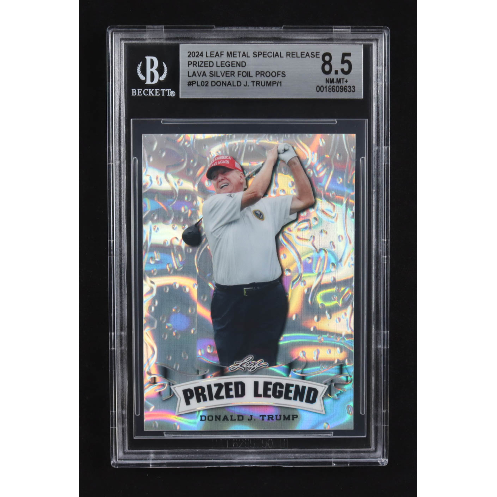 Donald J. Trump 2024 Leaf Metal Special Release Prized Legend Lava Silver Foil Proofs #PL-02 (BGS 8.5) at PristineAuction.com