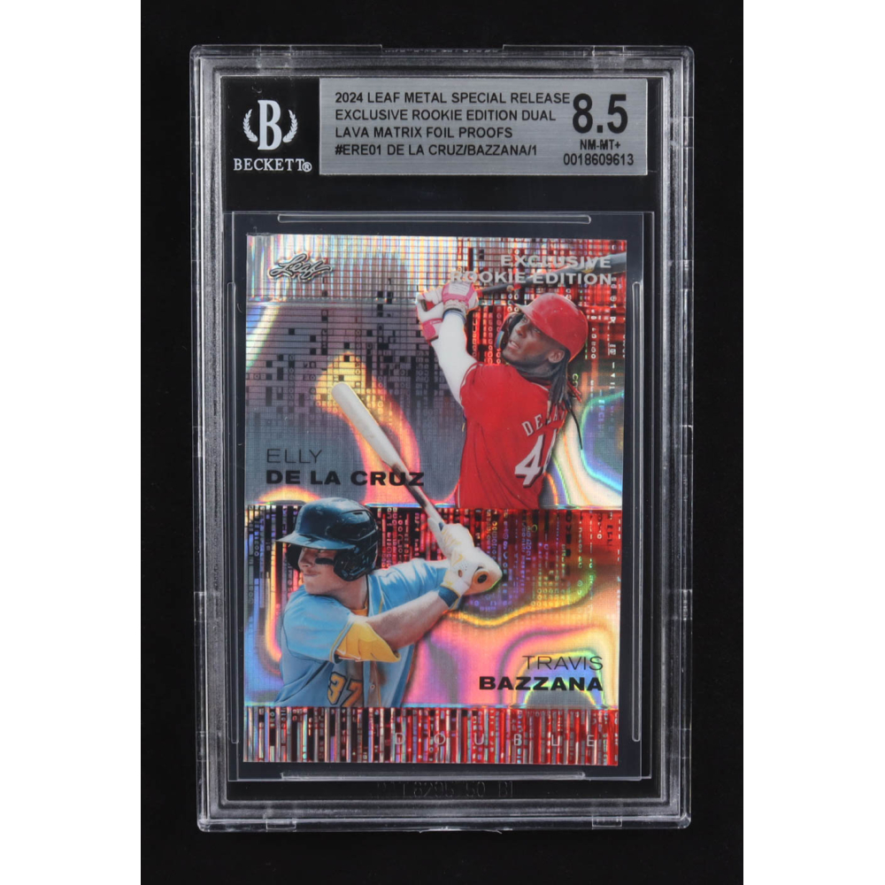 Elly De La Cruz / Travis Bazzana 2024 Leaf Metal Special Release Exclusive Rookie Ed. Dual Lava Matrix Foil Proofs #ERE01 RC #1/1 (BGS 8.5) at PristineAuction.com