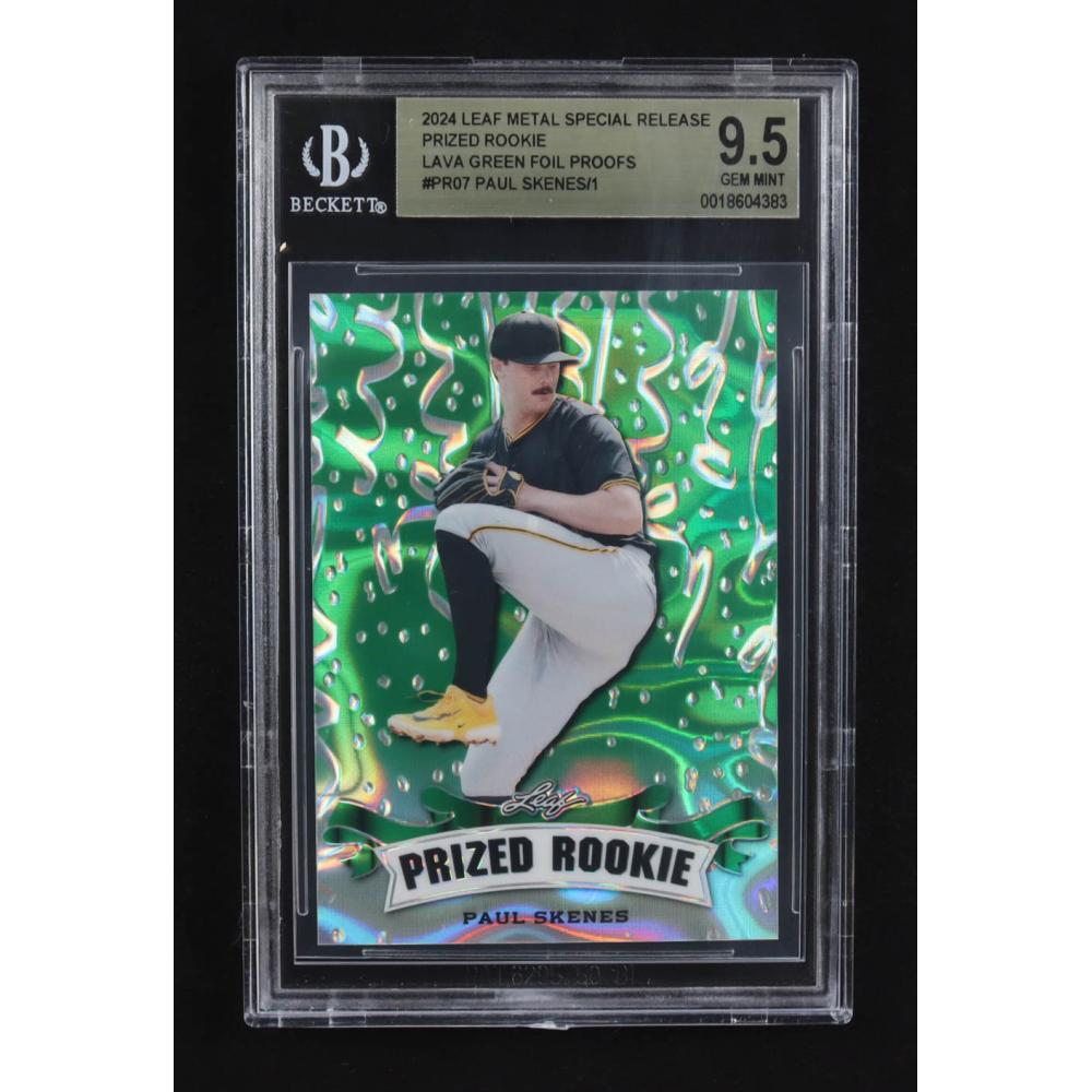 Paul Skenes 2024 Leaf Metal Special Release Prized Rookie Lava Green Foil Proofs #PR-07 RC #1/1 (BGS 9.5) at PristineAuction.com