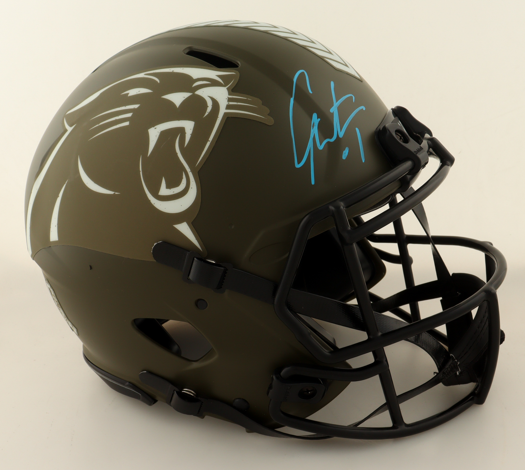 Cam Newton Signed Panthers Full-Size Authentic On-Field Salute to Service Alternate Speed Helmet (Radtke) at PristineAuction.com Cam Newton Signed Panthers Full-Size Authentic On-Field Salute to Service Alternate Speed Helmet (Radtke) at PristineAuction.com