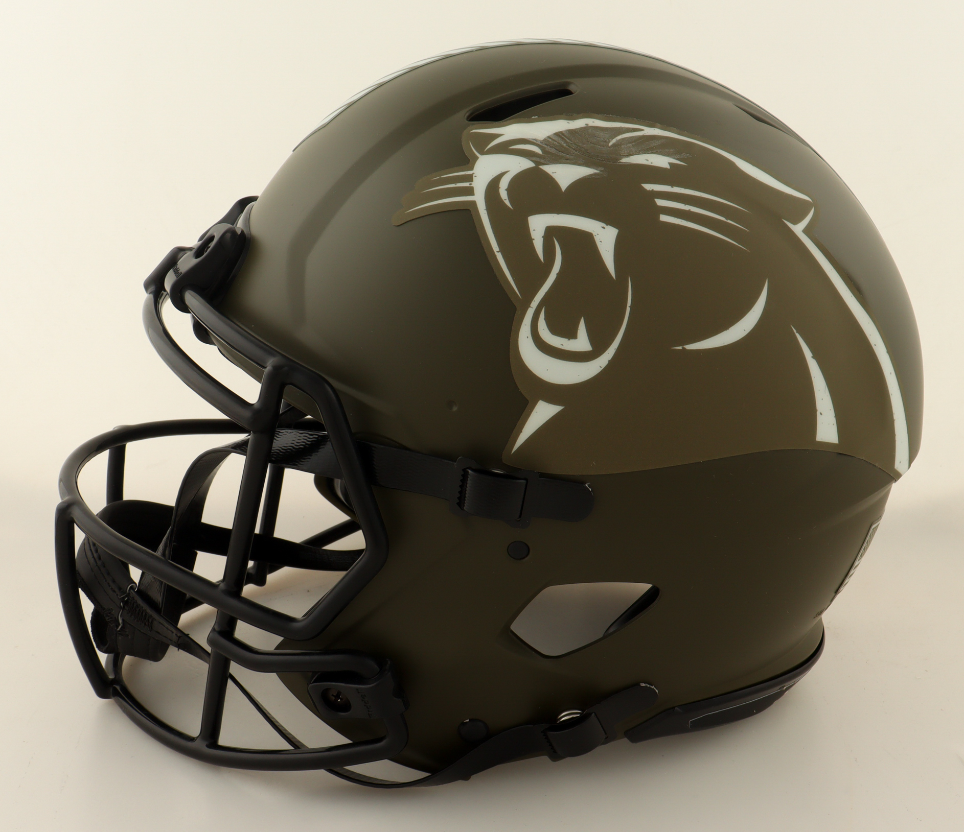 Cam Newton Signed Panthers Full-Size Authentic On-Field Salute to Service Alternate Speed Helmet (Radtke) at PristineAuction.com Cam Newton Signed Panthers Full-Size Authentic On-Field Salute to Service Alternate Speed Helmet (Radtke) at PristineAuction.com