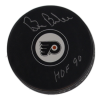 Bill Barber Signed Flyers Logo Hockey Puck Inscribed "HOF 90" (Schwartz) at PristineAuction.com