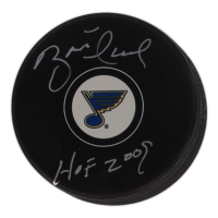 Brett Hull Signed Blues Logo Hockey Puck Inscribed "HOF 2009" (Schwartz) at PristineAuction.com