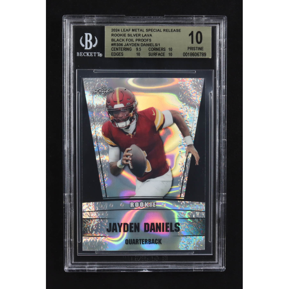 Jayden Daniels 2024 Leaf Metal Special Release Prized Rookie Silver Lava Black Foil Proofs #RS06 RC (BGS 10) at PristineAuction.com