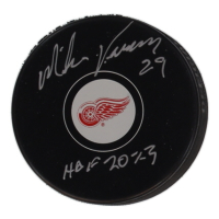 Mike Vernon Signed Red Wings Logo Hockey Puck Inscribed "HOF 2023" (Schwartz) at PristineAuction.com