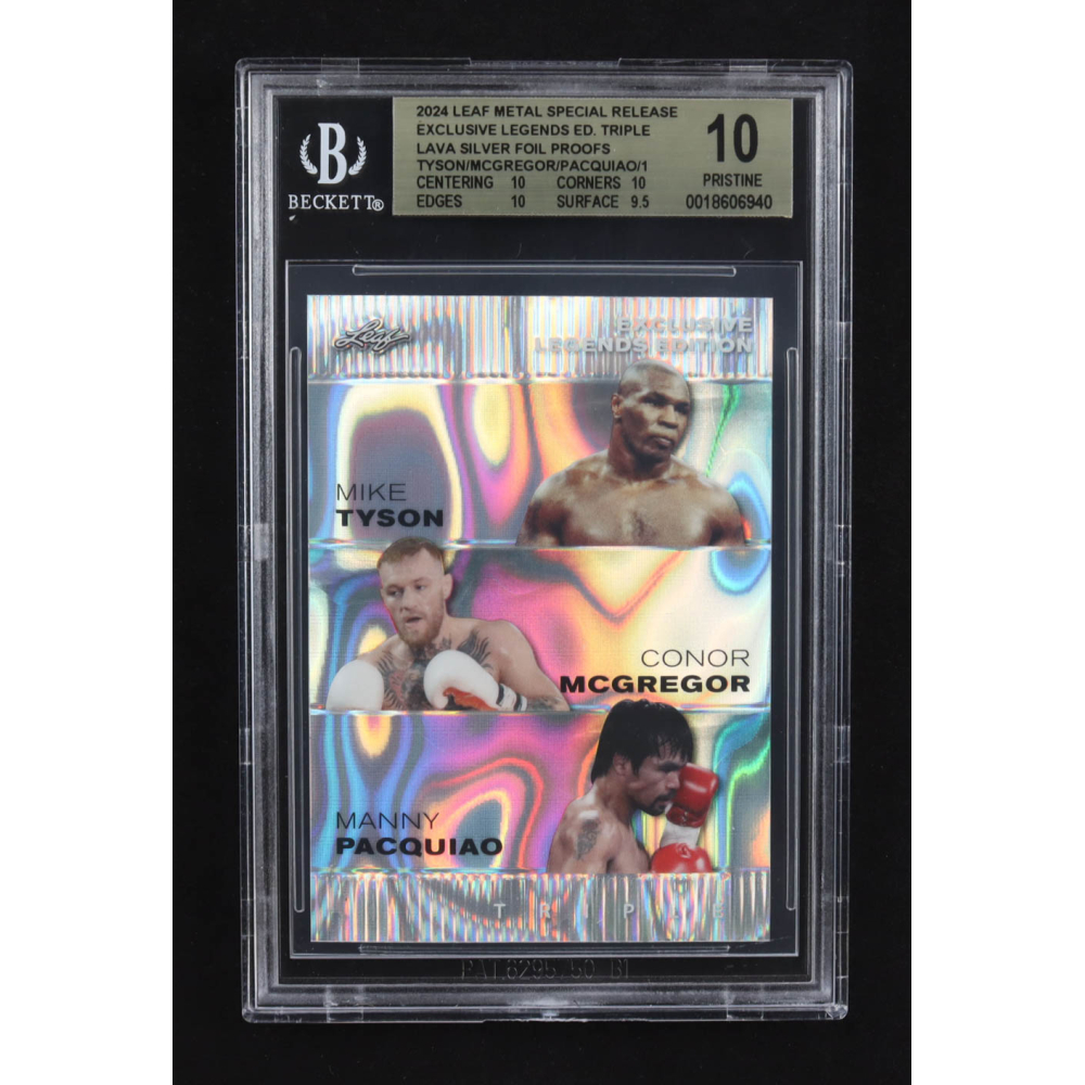Mike Tyson / Mike Pacquiao / Conor Mcgregor 2024 Leaf Metal Special Release Exclusive Legends Ed. Triple Lava Silver Foil Proofs (BGS 10) at PristineAuction.com
