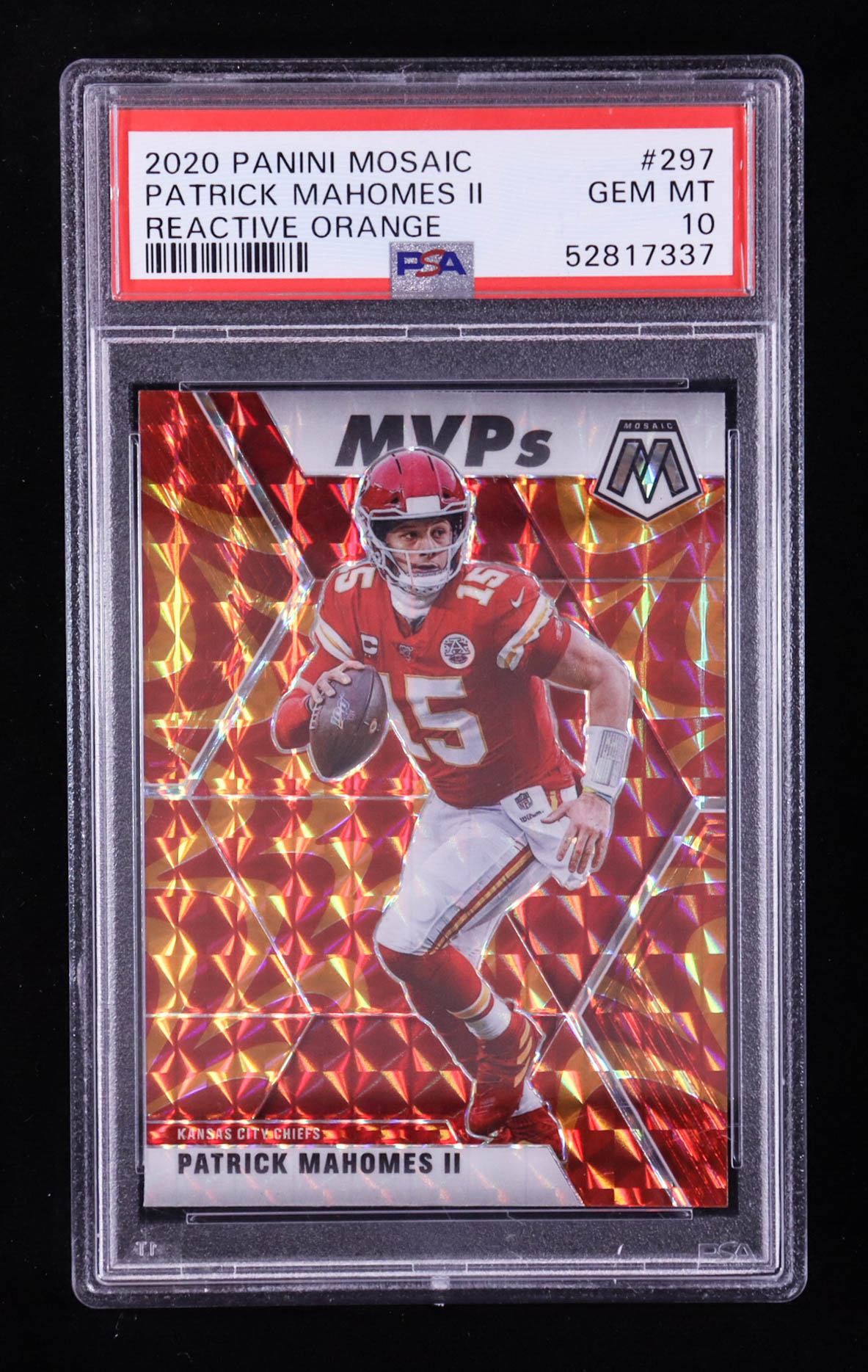 Patrick Mahomes II 2020 Panini Mosaic Mosaic Reactive Orange MVP #297 (PSA 10) at PristineAuction.com Patrick Mahomes II 2020 Panini Mosaic Mosaic Reactive Orange MVP #297 (PSA 10) at PristineAuction.com