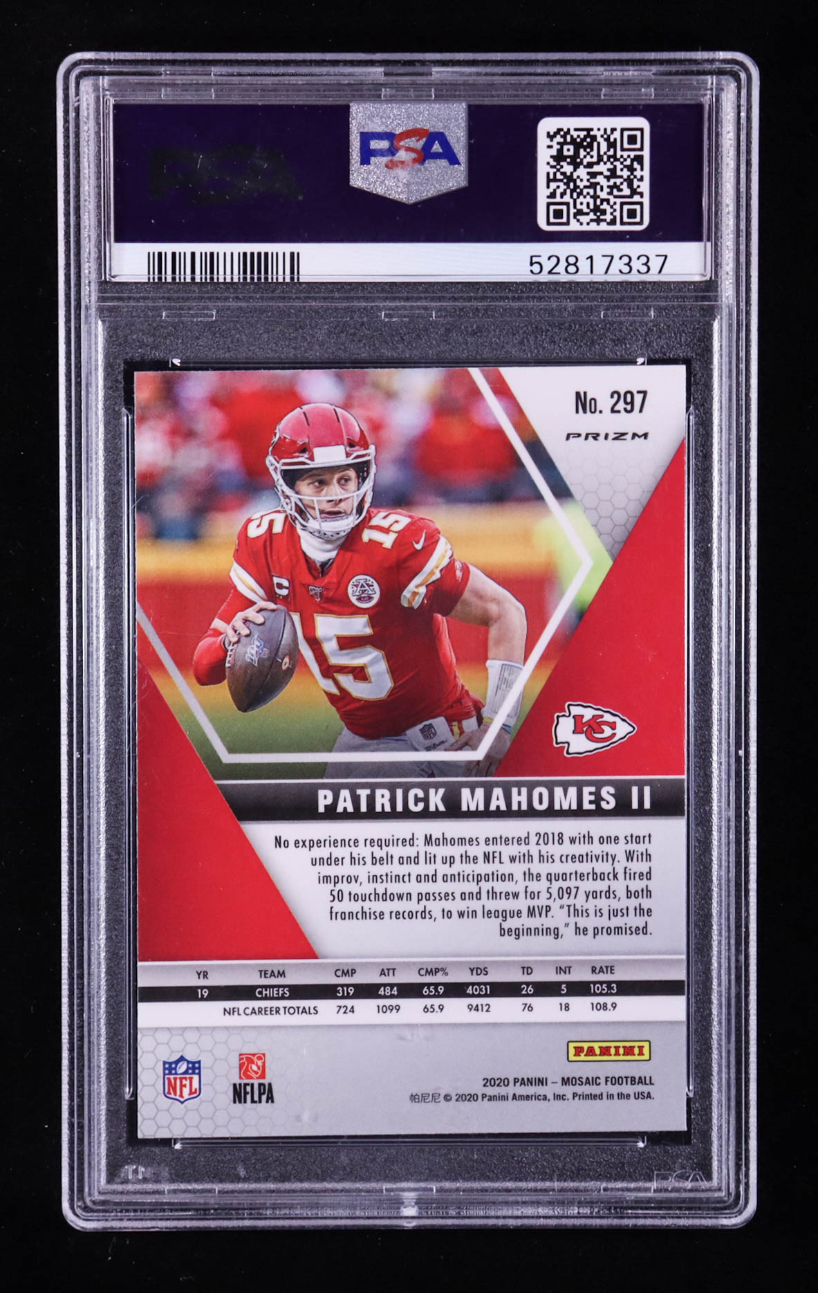 Patrick Mahomes II 2020 Panini Mosaic Mosaic Reactive Orange MVP #297 (PSA 10) at PristineAuction.com Patrick Mahomes II 2020 Panini Mosaic Mosaic Reactive Orange MVP #297 (PSA 10) at PristineAuction.com
